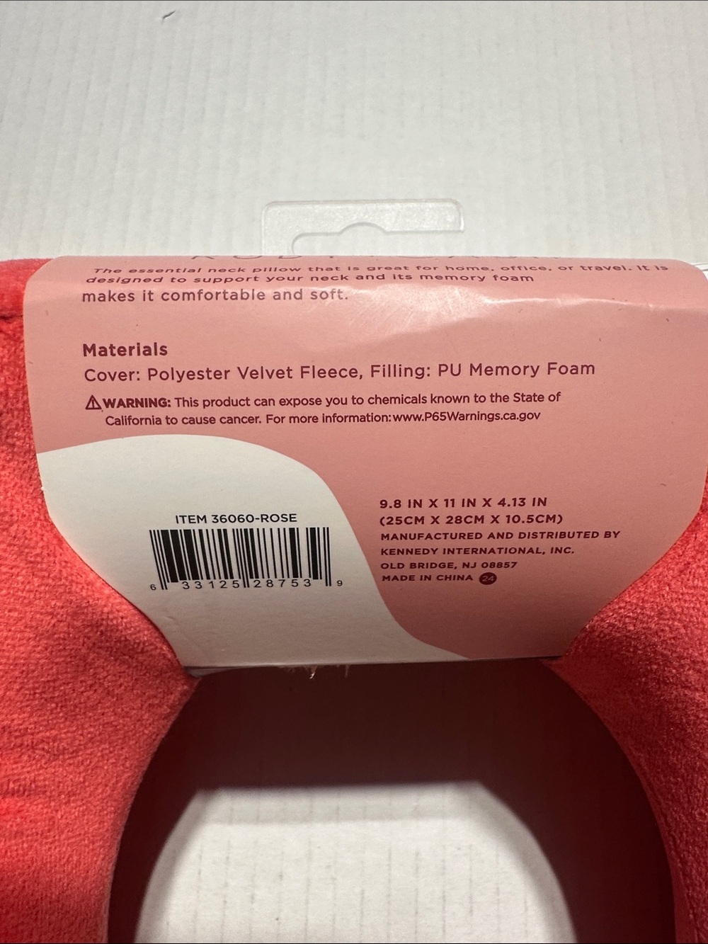 NWT Ruby + Cash memory foam salmon pink Waterproof Plush Travel Neck Pillow soft - Picture 8 of 8